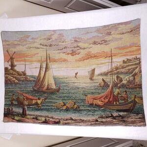 Unbranded Vintage Large Woven Harbor Tapestry 37x52 Multi Color